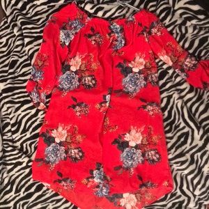 Red, Floral off the shoulder dress